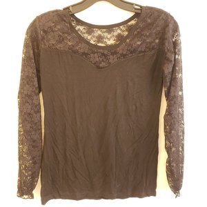 SEXY Black Lace Long Sleeve Top Shirt Size SMALL